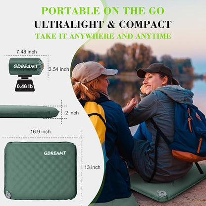 Inflatable Seat Cushion, Self-Inflating Memory Foam Stadium Seats Cushion Portable Camping Air-Foam Sitting Pad for Travel Airplane Car Bleachers Backpacking Office, Lightweight & Compact