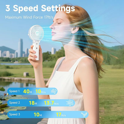 HandFan 10400mAh Portable Hand held Fan, 40Hrs Long-Lasted Hand Fan Rechargeable, Mini Personal Fans Foldable, Heavy Duty Battery Fans for Travel Beach Concerts Cruise Makeup(White)
