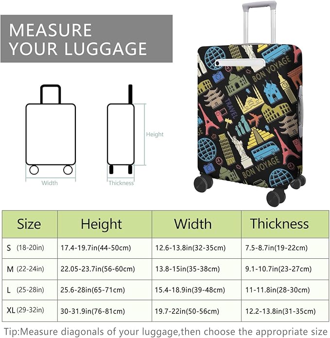 Bon Voyage Travel Luggage Cover, Travel-Themed Suitcase Protector Stretchable, Washable Travel Suitcase Cover (L for 25-28 Inch Luggage)