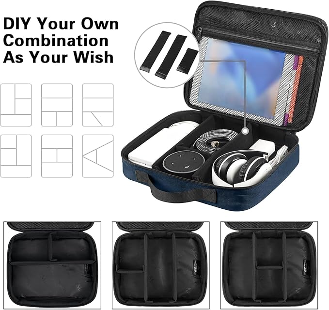 MATEIN Cord Organizer Travel for Men, Large Travel Accessories Changer Case for Cables, Cell Phone and Tablet (Up to 12.9inch), Portable Double Layers Cable Organizer Box, Navy Blue, Tech Gifts