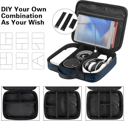 MATEIN Cord Organizer Travel for Men, Large Travel Accessories Changer Case for Cables, Cell Phone and Tablet (Up to 12.9inch), Portable Double Layers Cable Organizer Box, Navy Blue, Tech Gifts