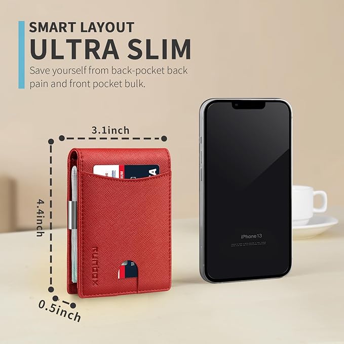 RUNBOX Money Clip Slim Wallets for Men RFID Blocking 11 Card Holder Minimalist Small Leather Bifold Men's Front Pocket Wallet Gift Box
