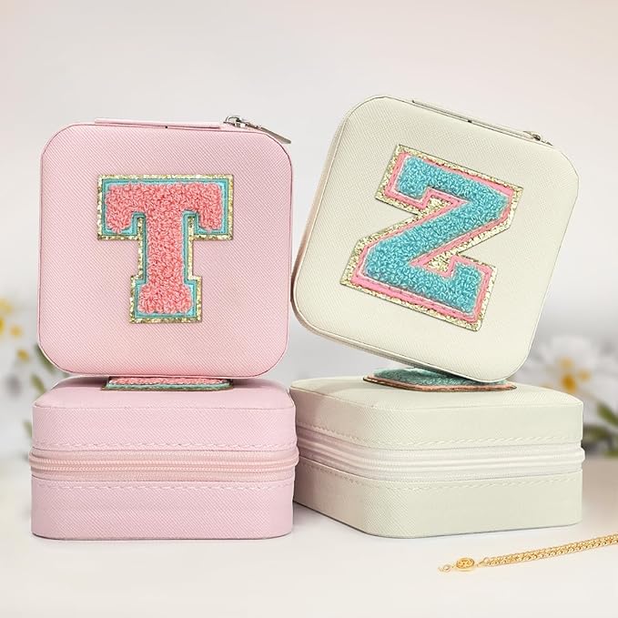SANDJEST Personalized Jewelry Box, White Travel Jewelry Box with Initial Z, Small Monogrammed Jewelry Case Organizer for Girls Women Teen Kids, Mini Travel Essentials Gifts for Birthday Christmas