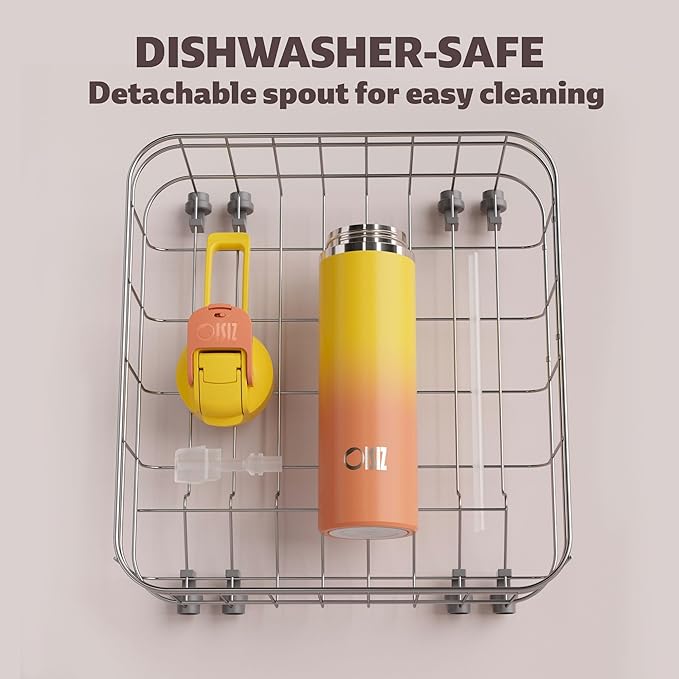 OISIZ Insulated Water Bottle 24 oz with 2 in 1 Spout and Straw Lid,One Click Safety Lock,100% Leakproof,Keep Cold 24H,Vacuum Stainless Steel Water Bottle for School,Travel and Sports,Dishwasher Safe