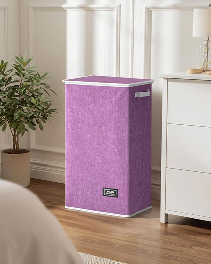SOLEDI Laundry Hamper with Lid 100L Large & Tall Collapsible Laundry Basket, Clothes Hamper with Bag Removable Easy to Carry, Dirty Hampers for Bedroom, Bathroom, Dorm, College, Purple