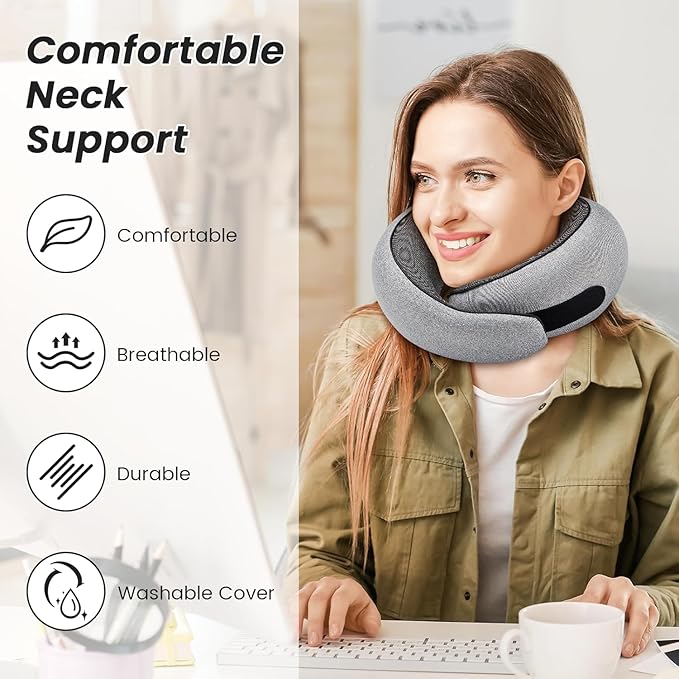 SZXYX Travel Pillows for Airplanes, 100% Pure Memory Foam Neck Pillow for Airplanes, Comfortable Breathable Cover, 360° Support Stowable Pillows for Sleeping, Car, Airport Travel Essentials
