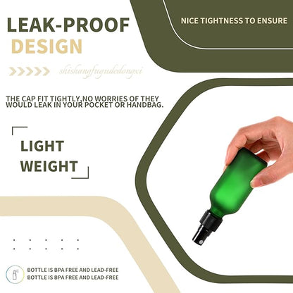 Green Glass Small Spray Bottles 2 oz 24 Packs,Fine Mist Sprayer Pretty Finish,Refillable Containers mini spray bottles for Cleaning Solutions and Skin Care (Green Frosted 24pcs)