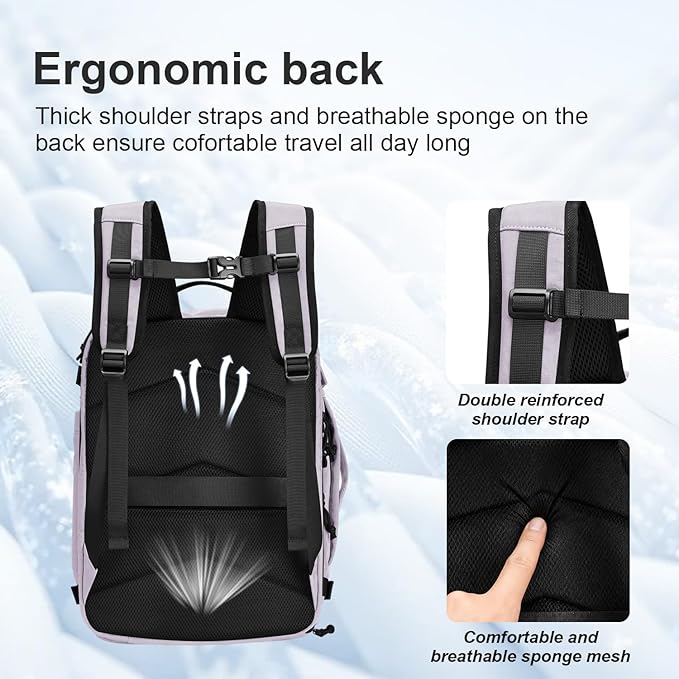 Carry On Travel Backpack with Shoe Compartment Flight Approved Laptop Backpack Expandable Work Business Backpack for Women Men Casual Daypack, Purple