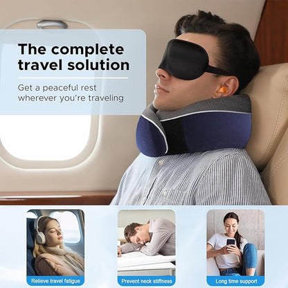 TALLGO Travel Neck Pillow, Best Memory Foam Airplane Pillow for Head Support Soft Adjustable Pillow for Plane, Car & Home Recliner Use (Blue)