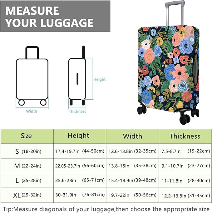 Travel Luggage Cover Suitcase Protector Fits 18-32 Inch Wheel Covers PatternedTravel Related Items Flower Luggage Protector Elastic L