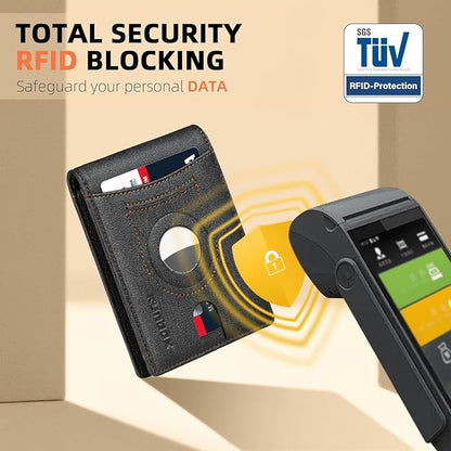 RUNBOX AirTag-Wallet-Mens-Slim-RFID Blocking Wallets Leather with Bill Compartment Air Tag Bifold Card Holder Wallet Gifts for Men Dad