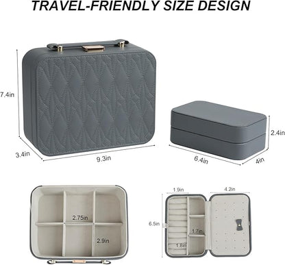 Travel Jewelry Case Large, Jewelry Box Large Jewelry Travel Organizer Jewelry Case with Handle, Best Gift for women Girls, Grey