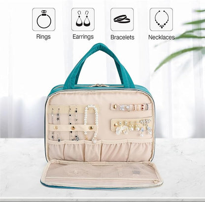 Hanke Hanging Travel Toiletry Bag for Women with Jewelry Organizer Compartment, Travel Essentials Toiletries and Makeup Bag, Water-Resistant & Stain-Resistant with Trolley Strap (Turquoise Green)