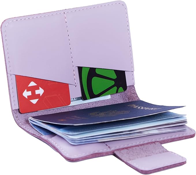 Passport Holder for Travel with AirTag - Travel Passport Wallet Compatible with Airtag Passports Cover with Card Slots & Note Compartment, Magnetic Closure, Genuine Leather, Classic Fuchsia