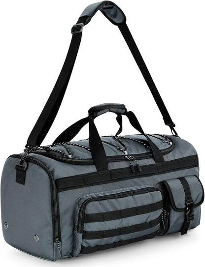 Gonex 45L Duffel Bag for Men, 3 in 1 Convertible Carry Gym Duffle with Shoe Compartment, Tactical Gear Loops, Water-Repellent Lining, Workout & Travel Bag (Gray)