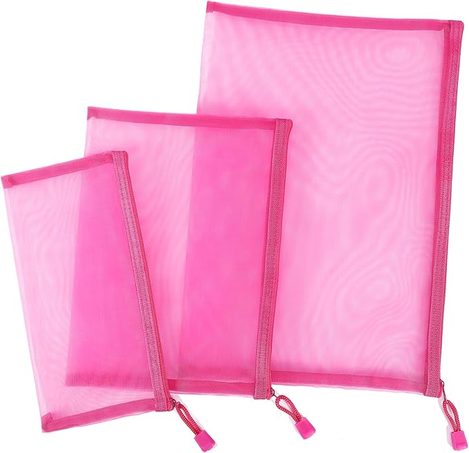 12 Pieces Zipper Nylon Mesh Pouch, Mesh Cosmetic Bags Makeup Bags Pencil Case, Multipurpose Travel Bags for Cosmetic School Office Supplies and Travel Accessories (Light Pink, Assorted Sizes)