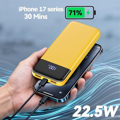 Portable Charger 10000mAh Slim Power Bank Portable Phone Charger 22.5W PD QC Fast Charging with 3 Outputs 2 Inputs Battery Pack Compatible with iPhones Samsung Google Pixel LG Moto More Devices Orange