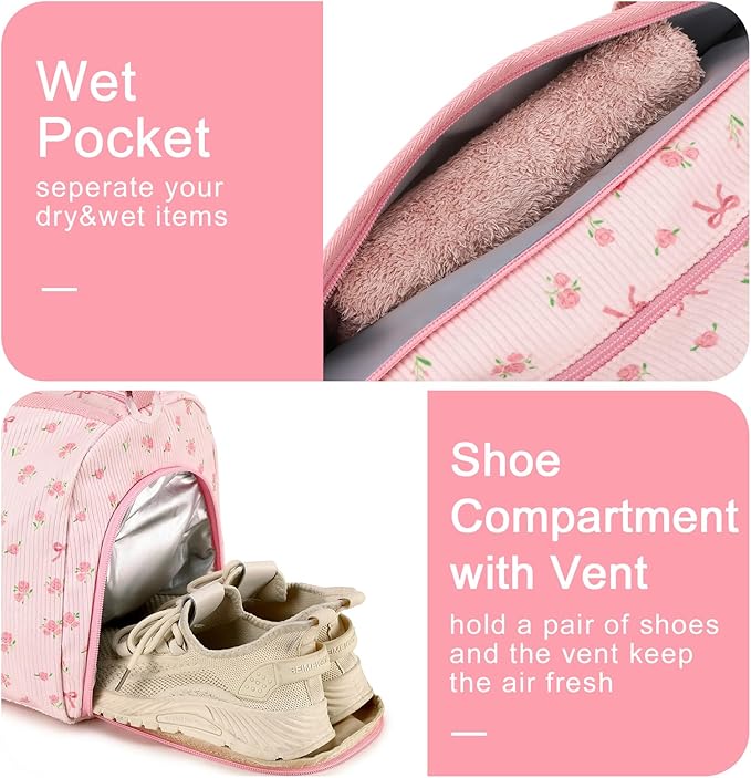 BLUBOON Duffle Bag Girls Kids Cute Gym Bag with Shoes Compartment & Wet Separation Waterproof Sports Overnight Travel Bag