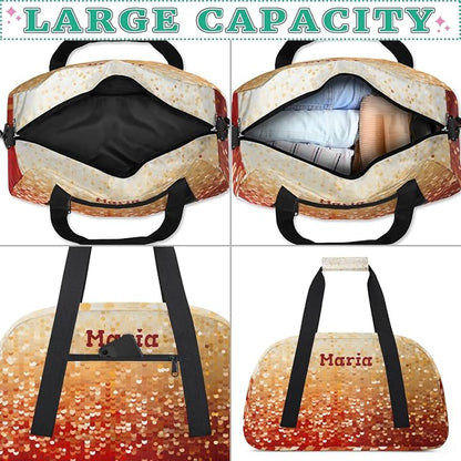 Personalized Kids Sports Duffel Bag with Name Custom Weekender Overnight Bag for Boys Girls Gym Bag Travel Dance Gymnastics Duffel Bag, Red Glitter Golden Shiny