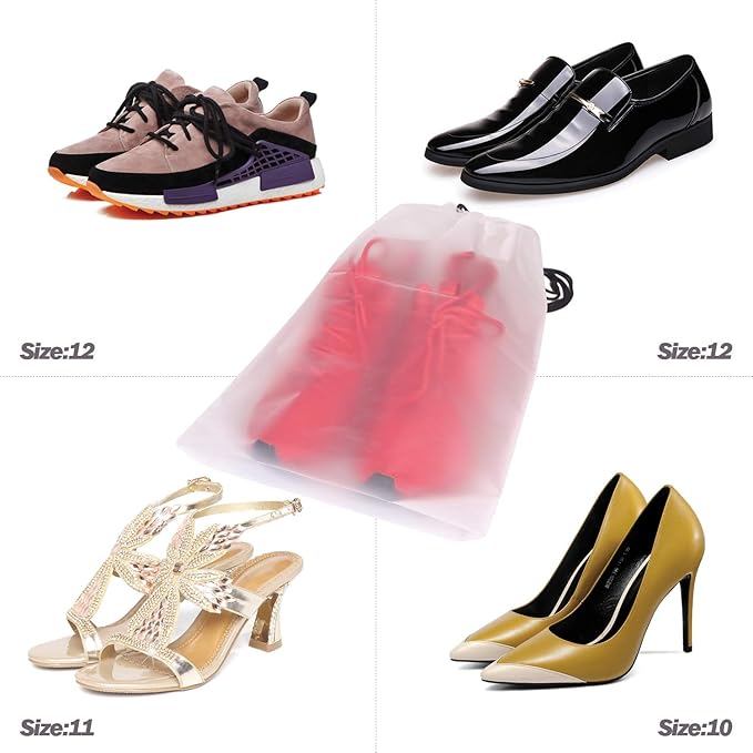 Set of 24 Portable Translucent Shoe Bags for Travel Large Clear Shoes Pouch Storage Organizer with Drawstring for Men and Women