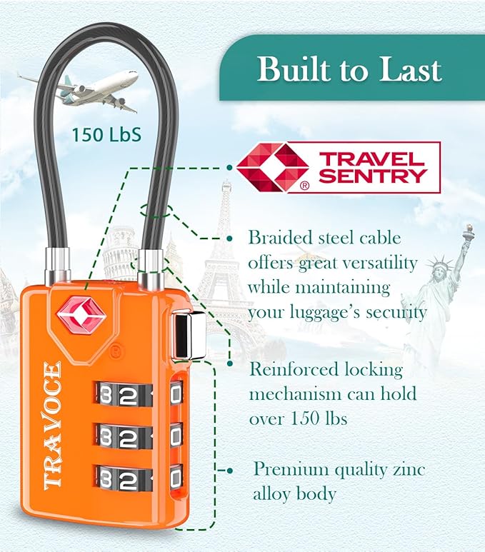 TSA Approved Luggage Locks, Travel Locks Which Also Work Great as Gym Locks, Toolbox Lock, Backpack and More, Orange 6 Pack