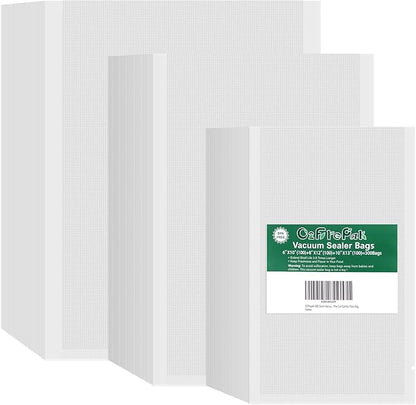 O2frepak 300 Bags 100 of Each Size Plus Quart 10"x13" and Quart 8"x12" and Pint 6"x10" BPA Free Sous Vide Seal a Meal Commercial Grade Vacuum Seal PreCut Combo Pack Bag