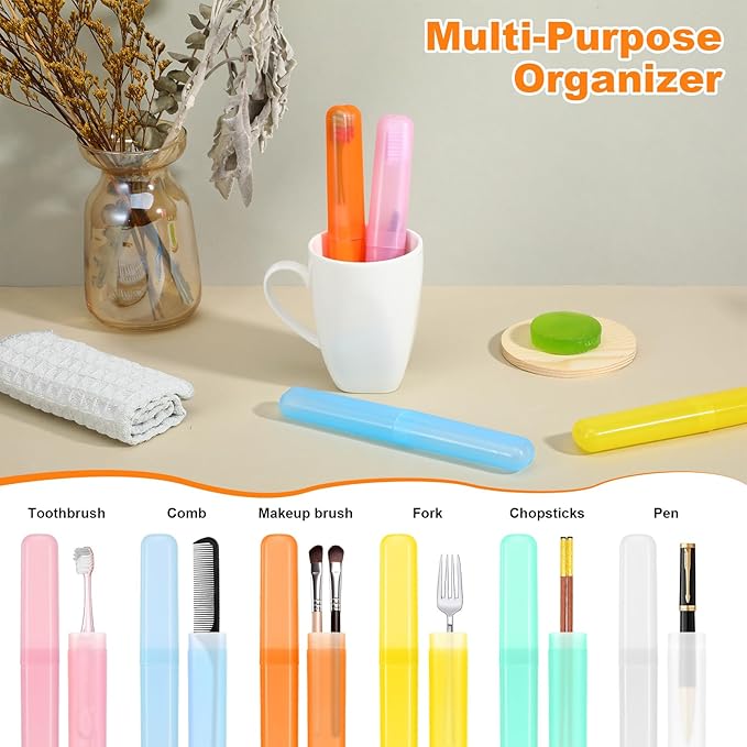 60 PCS Travel Toothbrush Holders, Bulk Plastic Toothbrush Case Cover with Ventilation Holes, Portable Dust-Proof Toothbrushes Storage for Travel, Home, Camping - 6 Assorted Colors