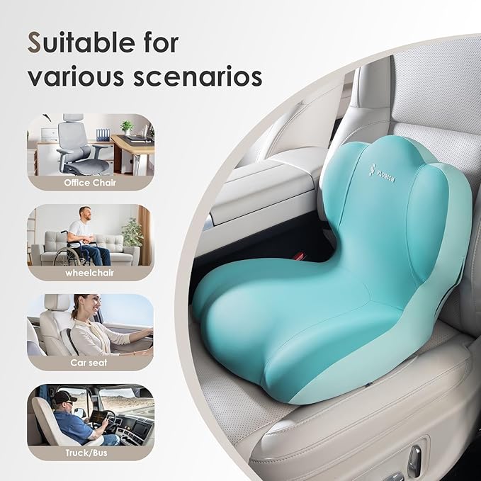 FLORICH Memory Foam Truck Seat Cushion,Car Seat Cushion and Lumbar Support Pillow for Office Chair, Ergonomic Back Support & Sciatica Relief for Long Drives(Green)