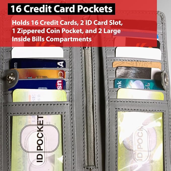 CLASSIC Motorcycle Chain Wallet for Men – Premium Cowhide Leather, RFID Bi-Fold Biker Wallet with Heavy Duty Chain for Bikers Truckers & Hunters, Credit Card Money Organizer Long Wallet Aniline Grey