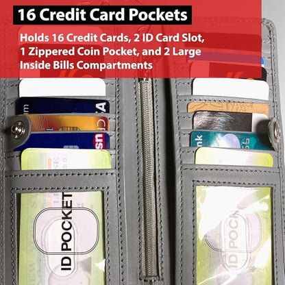 CLASSIC Motorcycle Chain Wallet for Men – Premium Cowhide Leather, RFID Bi-Fold Biker Wallet with Heavy Duty Chain for Bikers Truckers & Hunters, Credit Card Money Organizer Long Wallet Aniline Grey