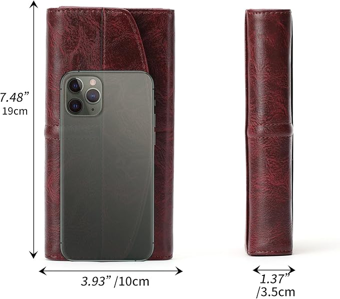 RFID Blocking Genuine Leather Wallet for Men and Women Large Capacity Phone and Credit Card Holder Organizer Purse (Dark Burgundy)