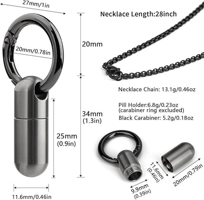 TISUR Titanium Pill Case with 28'' Necklace Chain,Micro Keychain Pill Holder.Waterproof Pill Fob for Emergency Aspirin & Nitroglycerin for Travel Purse Pocket