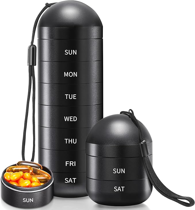 Zannaki XL Metal Travel Pill Organizer, Extra Large Waterproof Weekly Pill Box, Aluminum Alloy Pill Case Container, BPA Free 7 Day Daily Medicine Organizer Holder for Vitamin, Fish Oil, Supplement