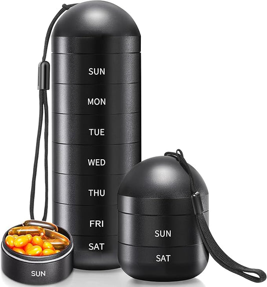 Zannaki XL Metal Travel Pill Organizer, Extra Large Waterproof Weekly Pill Box, Aluminum Alloy Pill Case Container, BPA Free 7 Day Daily Medicine Organizer Holder for Vitamin, Fish Oil, Supplement