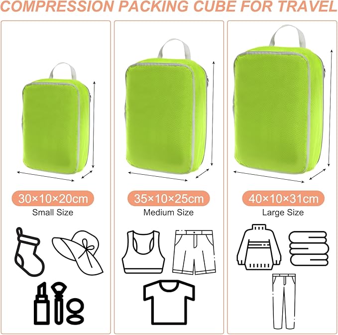 PATIKIL Compression Packing Cube for Travel, 3 Set Waterproof Nylon Luggage Organizer Bags Lightweight Compression Cube for Outdoor Suitcases Backpack, Green