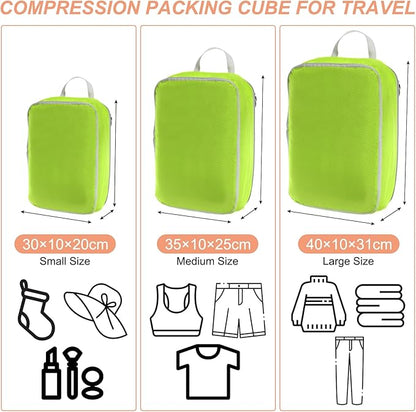 PATIKIL Compression Packing Cube for Travel, 3 Set Waterproof Nylon Luggage Organizer Bags Lightweight Compression Cube for Outdoor Suitcases Backpack, Green