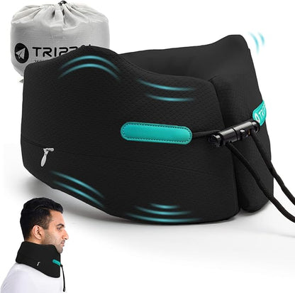 GOLDORANGE Travel Pillow Neck Chin Head Support Best Memory Foam Neck Pillows for Unisex Airplane Car Home Sleeping Rest with Compact Carry Bag Black M