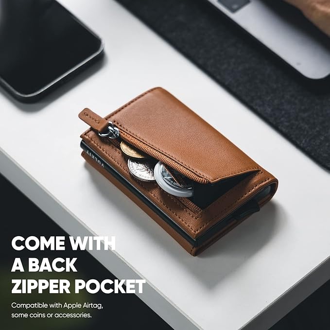 VULKIT Pop up Wallet Minimalist Cash Wallets RFID Blocking Leather Smart Credit Card Holder with Magnetic Closure for Men