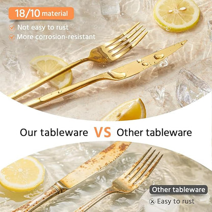 KINGSTONE Silverware Set, 20-Piece Flatware Set Cutlery Set Premium 18/10 Stainless Steel, Tableware Include Forks Knives Spoons for Home Kitchen Restaurant Wedding, Dishwasher Safe, Gold
