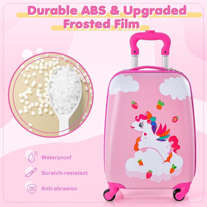 HONEY JOY Kids Luggage, 12" Toddler Backpack & 16" Travel Suitcase with Wheels, Lightweight Toddler Girls Suitcase, Durable ABS Hardshell, 2Pcs Carry On Luggage Set for Boys Girls(Unicorn)