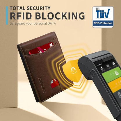 RUNBOX Wallet for Men Slim Rfid Leather 2 ID Window With Gift Box