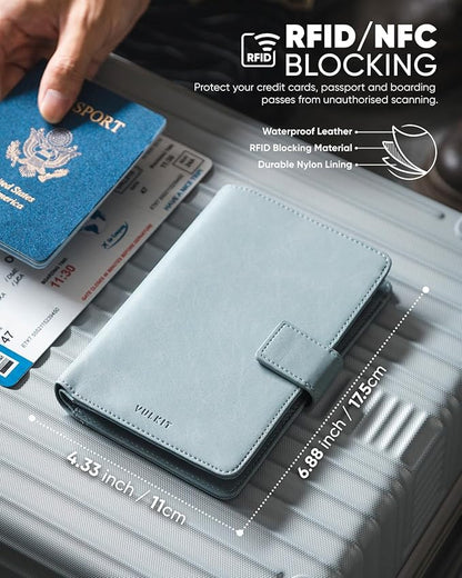 VULKIT Passport Holder with Airtag Holder RFID Blocking Passport Wallet Travel Leather Passport for Women(Blue)