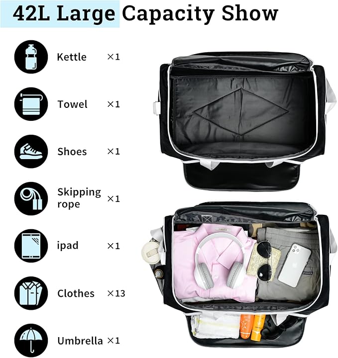 Mens Gym Bag 21 inch Large Overnight Weekender Duffle Bag for Travel Sport-White/Black