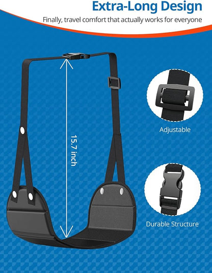 2 Pack Airplane Foot Hammock, Portable Travel Feet Rest Leg Relief, Ergonomic Hanging Sling for Long Flight,Car, Office Home, Comfort Support Travel Essentials, Black