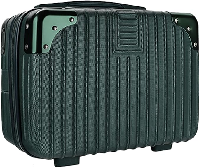 Dark Green 14inch Hard Shell Cosmetic Organizer Travel Train Hand Luggage Small Portable Carrying Suitcase Makeup Case Bag for Women Toiletry