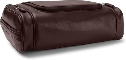Leatherology Brown Hanging Toiletry Kit – Full Grain Leather Travel Organizer with Hanger and Multiple Storage Compartments