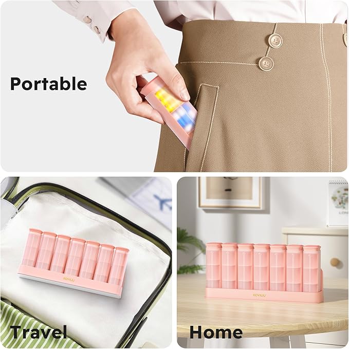 Weekly Pill Organizer 3X a Day, Detachable Pill Box 7 Day, Large 3 Times Daily Pill Case, Travel Pill Container Holder, Week Medication Dispenser Pillbox for Vitamin Supplement Medicine, Pink