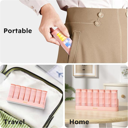 Weekly Pill Organizer 3X a Day, Detachable Pill Box 7 Day, Large 3 Times Daily Pill Case, Travel Pill Container Holder, Week Medication Dispenser Pillbox for Vitamin Supplement Medicine, Pink