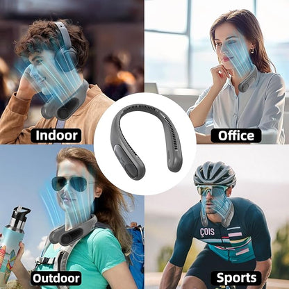 Portable Neck Fan,Personal Wearable Bladeless Fan,LED Display,4-Speeds,6000mAh USB Rechargeable,360° Strong Cooling Wind,Hands Free,Long Lasting,Birthday Gifts for Men Women Dad Mom (Dark grey)