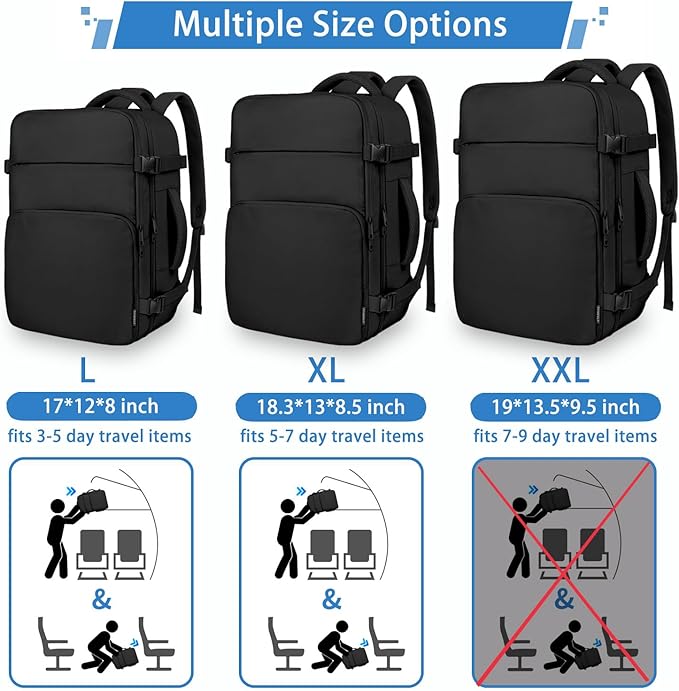 ZOMFELT Travel Backpack for Men, 18.4 inch Laptop Backpack with Wet Pocket, Large Capacity Long Distance Travel Bag Casual Daypack for Weekender Trip, XXL, Black